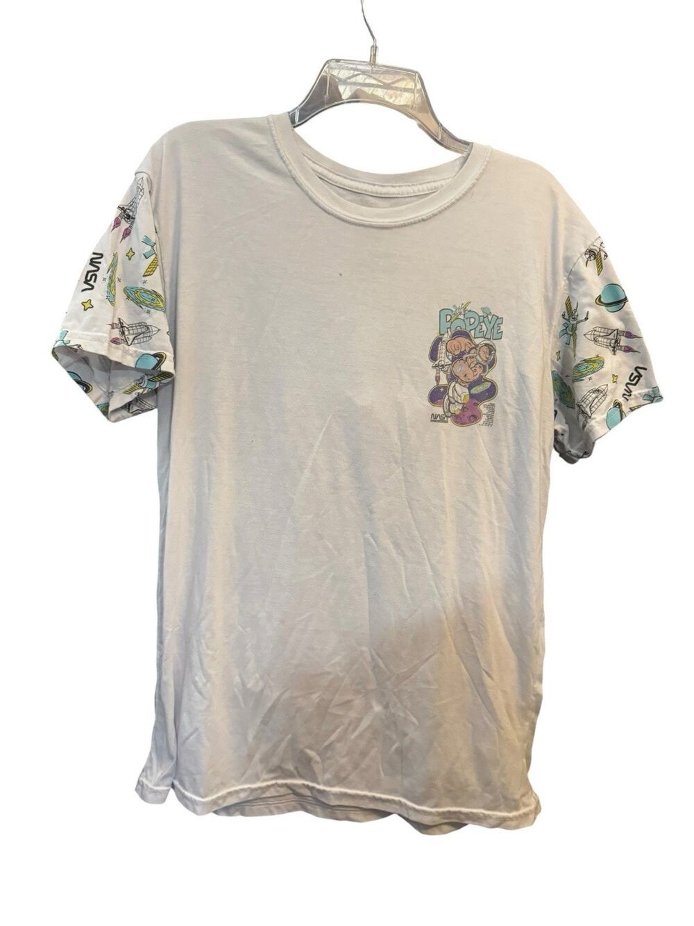 Popeyes X NASA Men’s Astronaut Cartoon Graphic T Shirt Large White